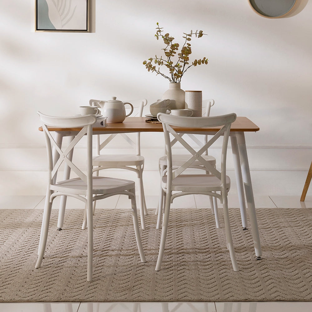4-Seater Dining Set – Oak & White