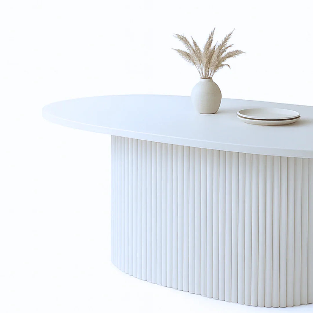 Elegant Fluted Marble Top Rectangular Dining Table