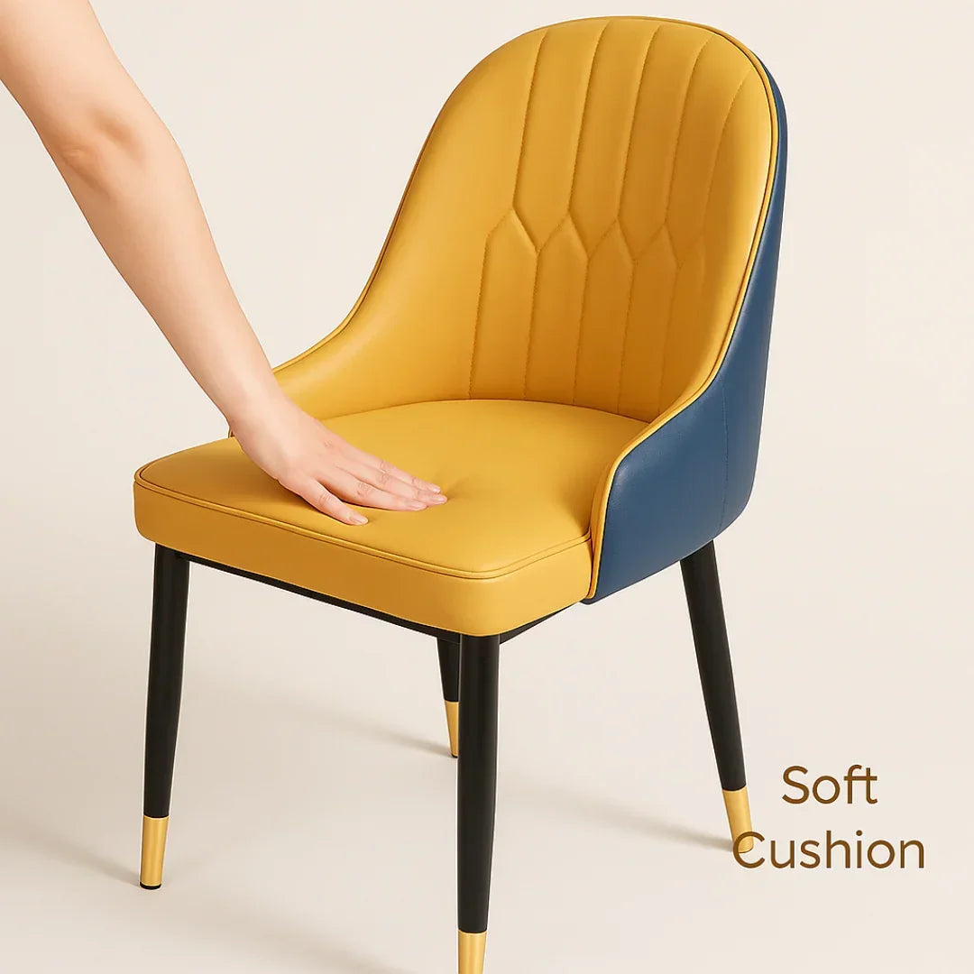 Modern Rectangular Marble Top Dining Table Set (Yellow & Blue)