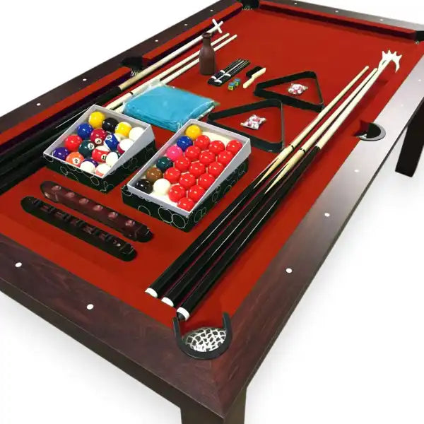 7FT Pool Table with Dining Top – VULCAN RED Billiards Table