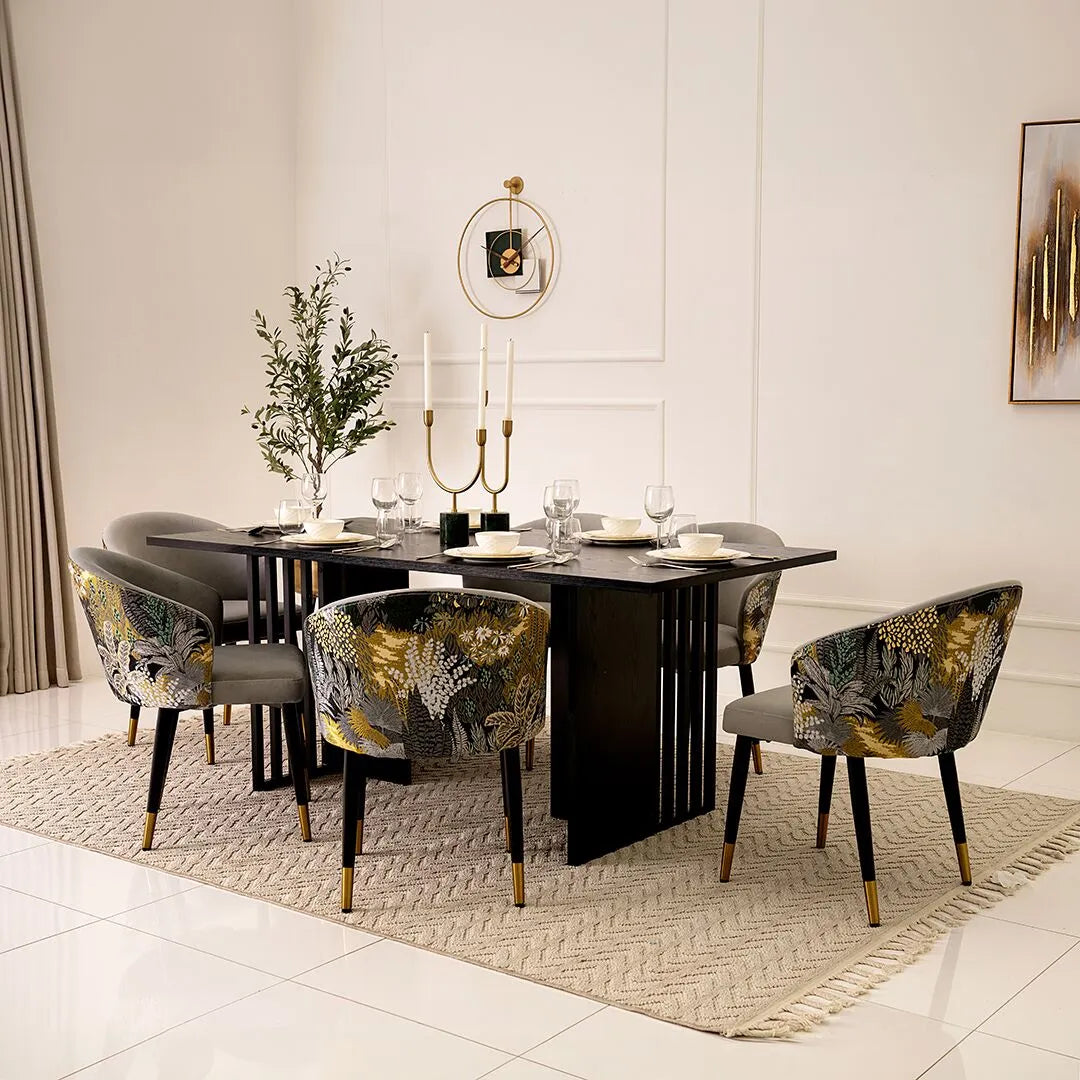 Elegant Modern Style 6-Seater Dining Set – Black & Grey