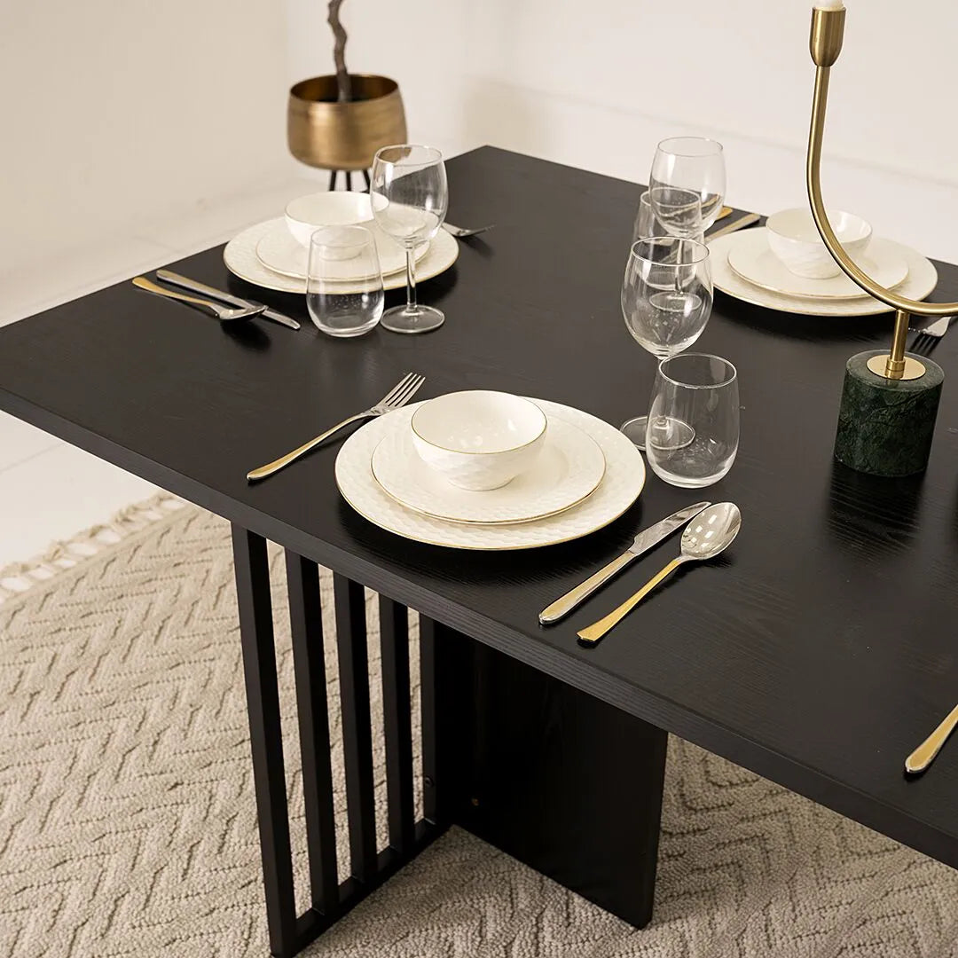 Elegant Modern Style 6-Seater Dining Set – Black & Grey