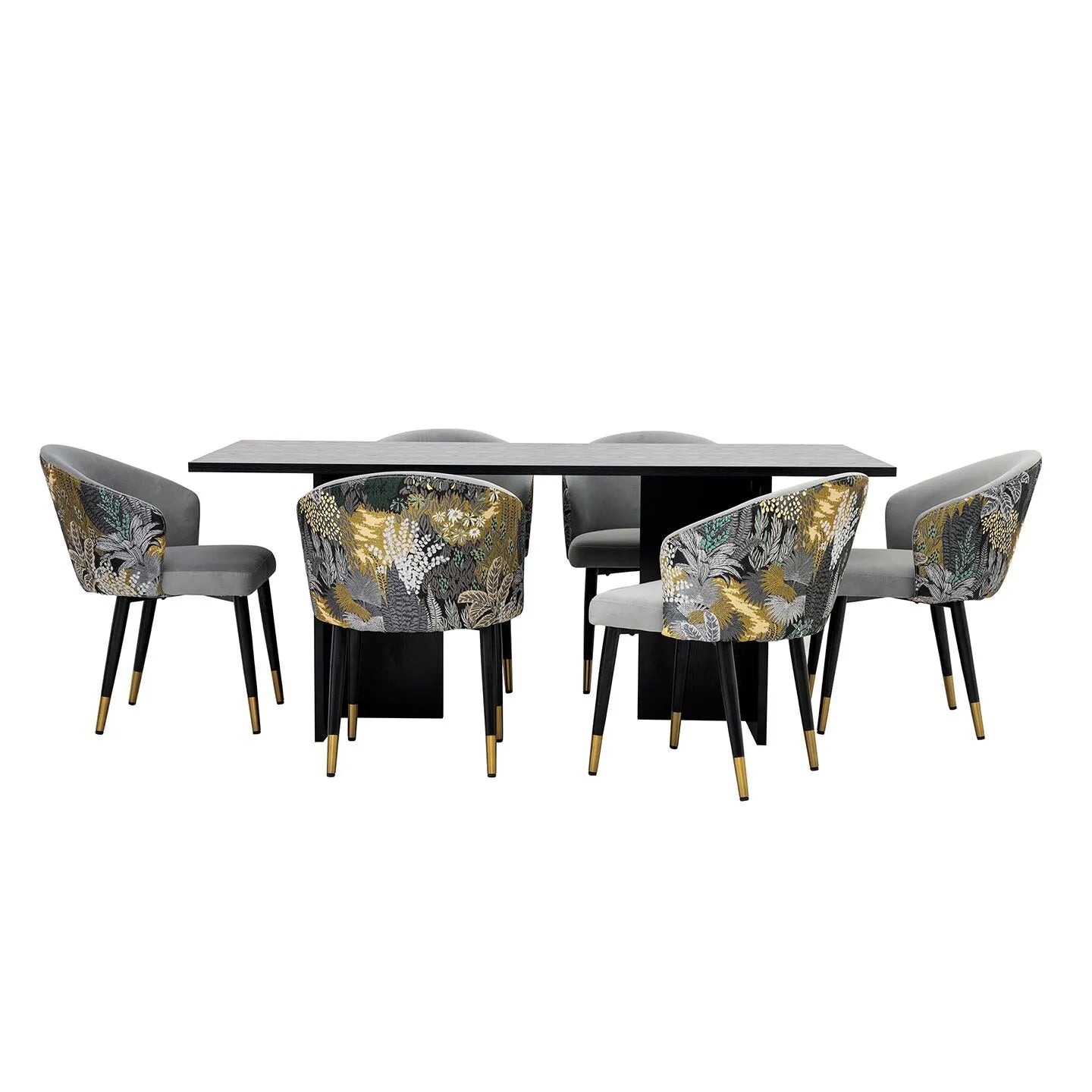 Elegant Modern Style 6-Seater Dining Set – Black & Grey