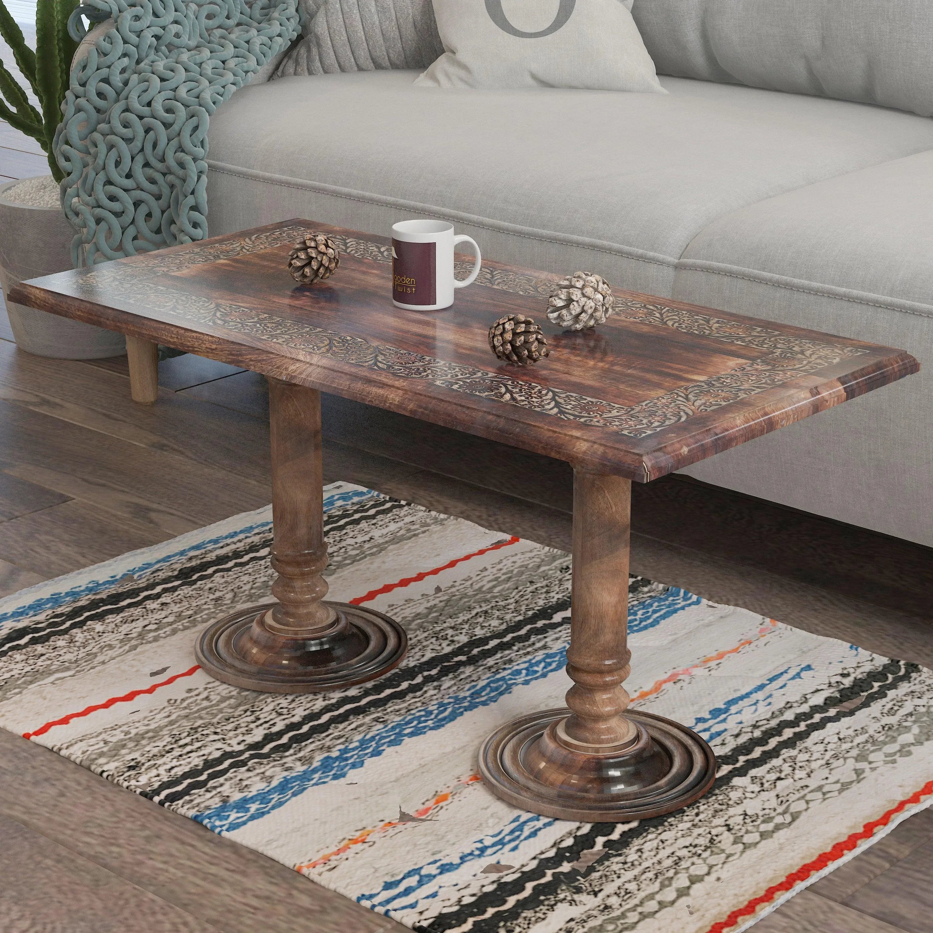 Elegant Hand Carved Solid Wood Coffee Table