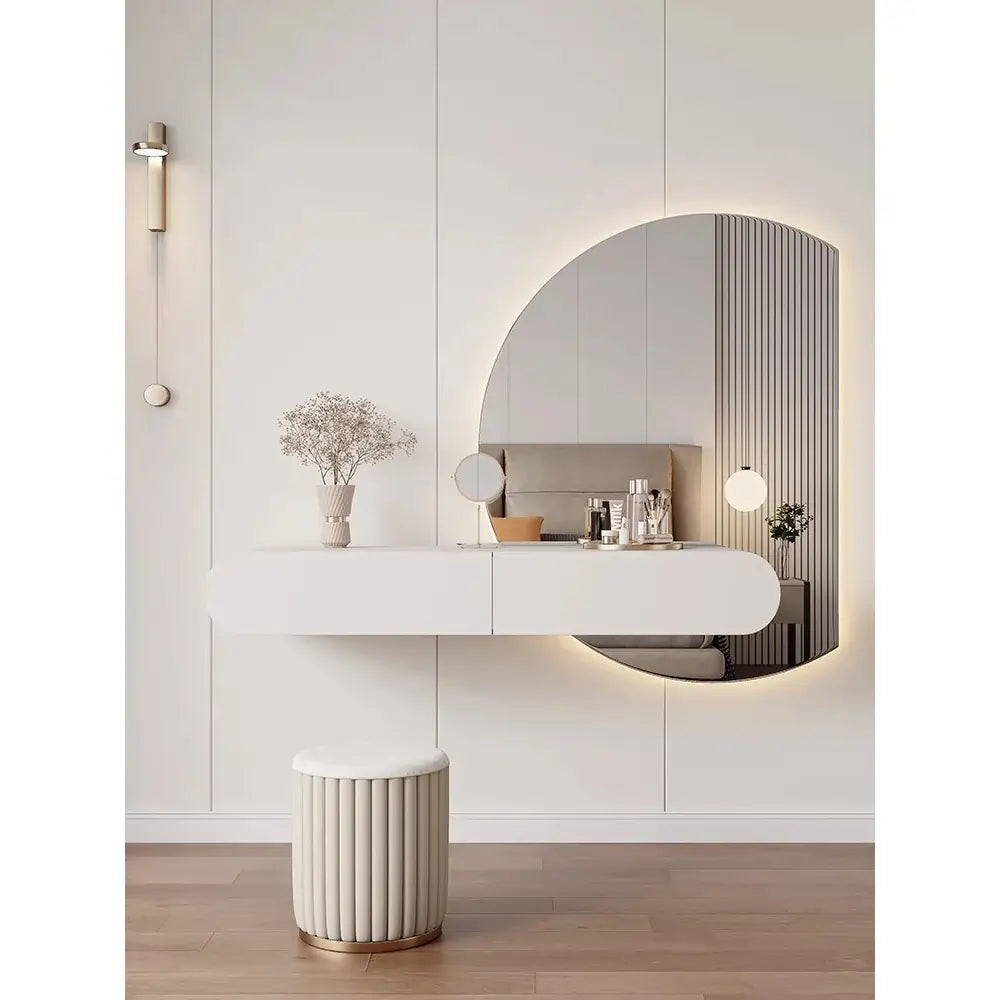 Wall-Mounted Dressing Table with Mirror - White-GCC Home Center