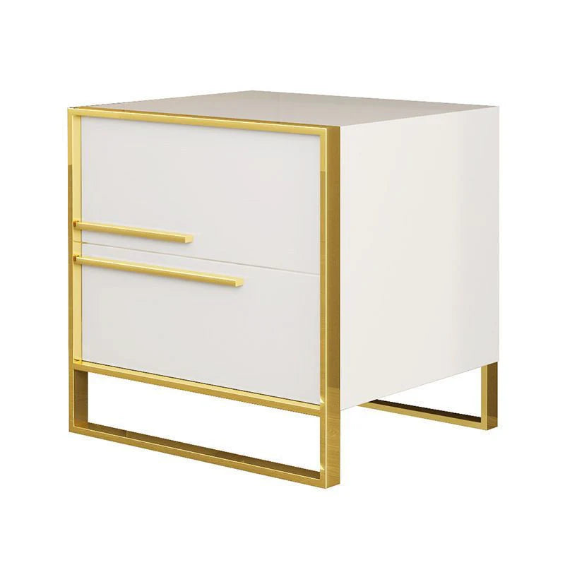 Modern Solid Wood Bedside Table with Leather Finish | Luxury Nightstand Side Table | 50 x 50 x 40 cm | White & Black