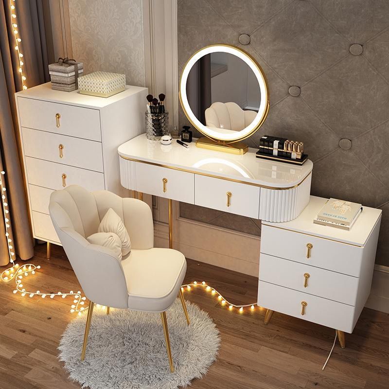 Simple Solid Wood Dressing Table for Bedroom, Massive Storage Drawers, Smart Mirror and a Chair.-GCC Home Center