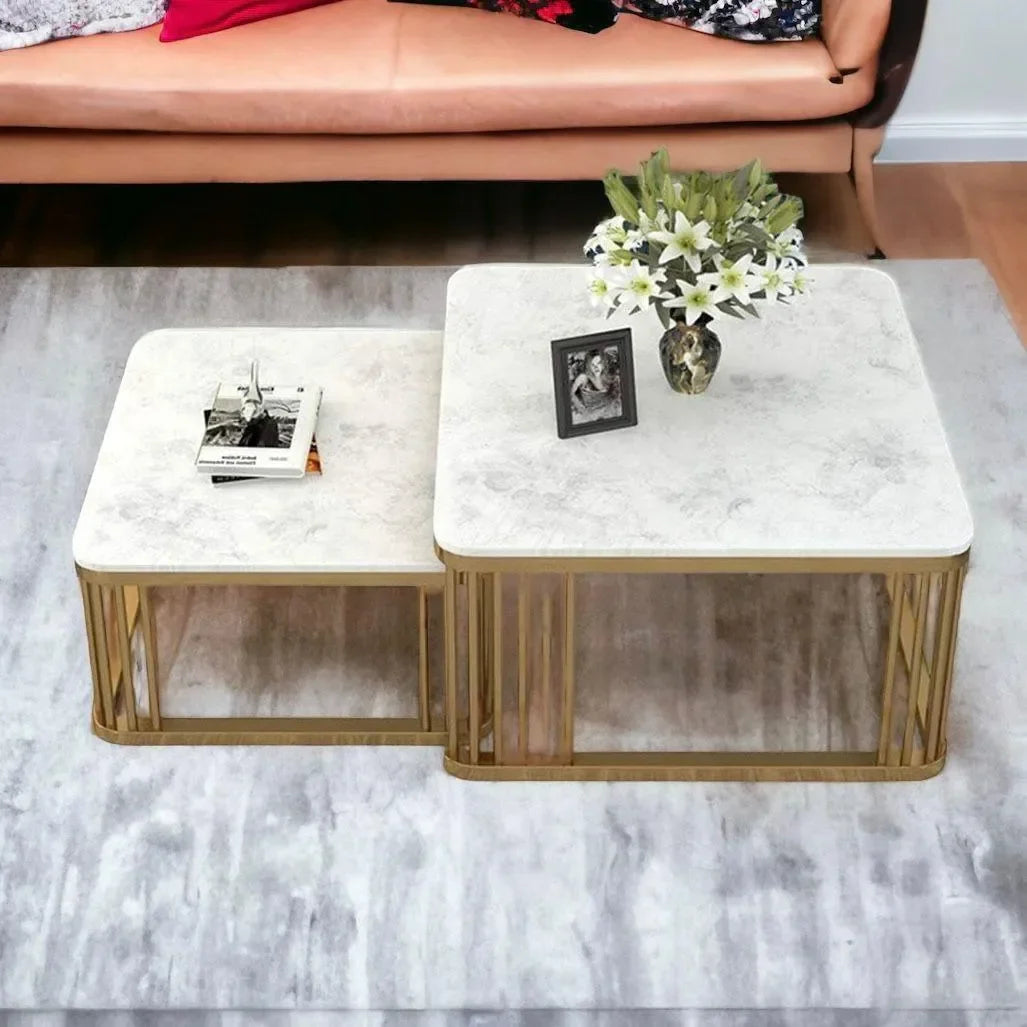 Modern Stylish Look Square Wrought Iron Coffee Table ( Set of 2 )