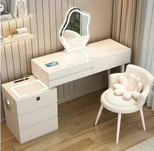 Smart Makeup Vanity Table Set with LED Mirror, Bluetooth Speaker, and Wireless Charging-GCC Home Center