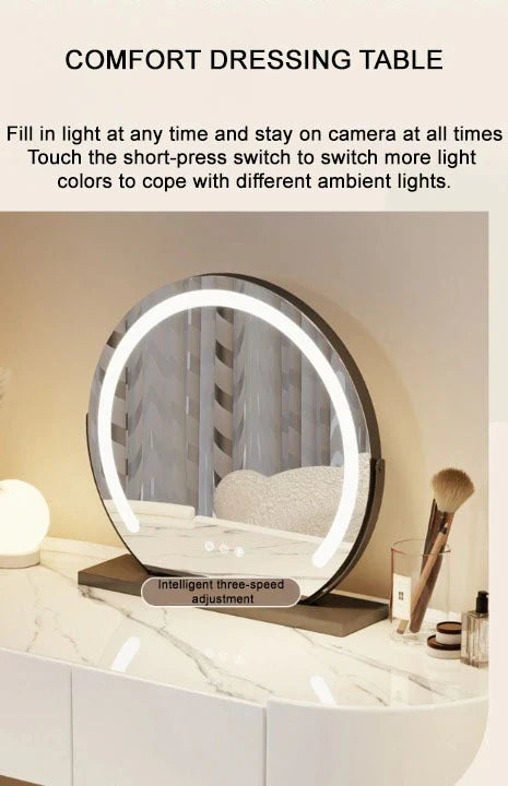 Vanity Table Set with LED Mirror, Storage Drawers, and Chair-GCC Home Center