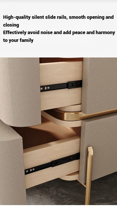Solid Wood Nightstand Bedside Table with Slate Marble Top | Modern Bedroom Side Table with Storage | White, Off-White & Gray