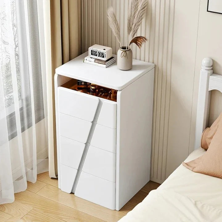 Minimalist White Dressing Table with LED Lighted Flip-Top Mirror, 4 Drawers & Cushioned Stool | Compact Vanity Table for Bedroom