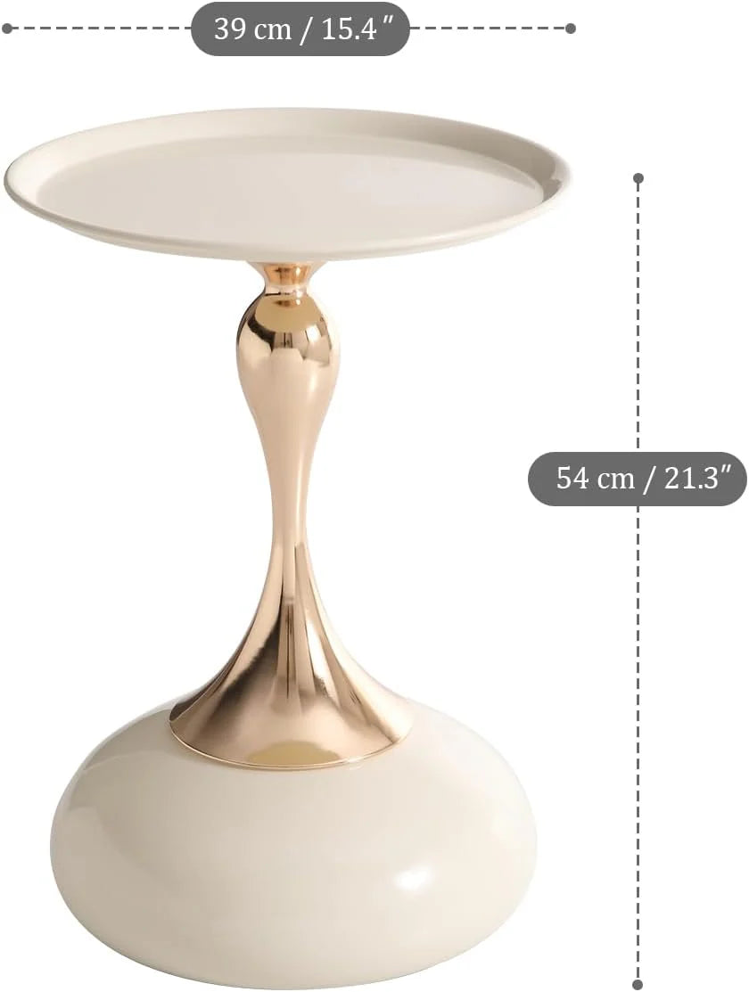 Modern Round Slate Marble Side Table | Luxury Coffee Table with Metal Base | Minimalist Accent Table for Living Room & Bedroom | Black & Gold