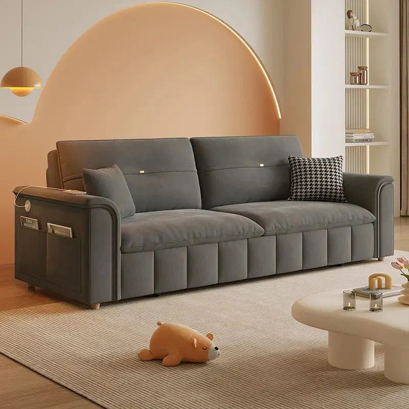 Luxury Velvet Pull-Out Sofa Bed with Storage Box, Side Pockets & USB Charging Port – Convertible Sleeper Sofa for Living Room & Bedroom