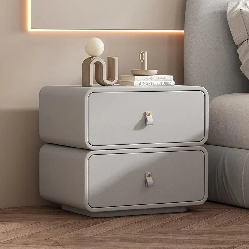 Modern Bedside Table with 2 Drawers | Upholstered Nightstand Storage Cabinet for Bedroom | Wooden Side Table in Pink, White, Gray & Off-White