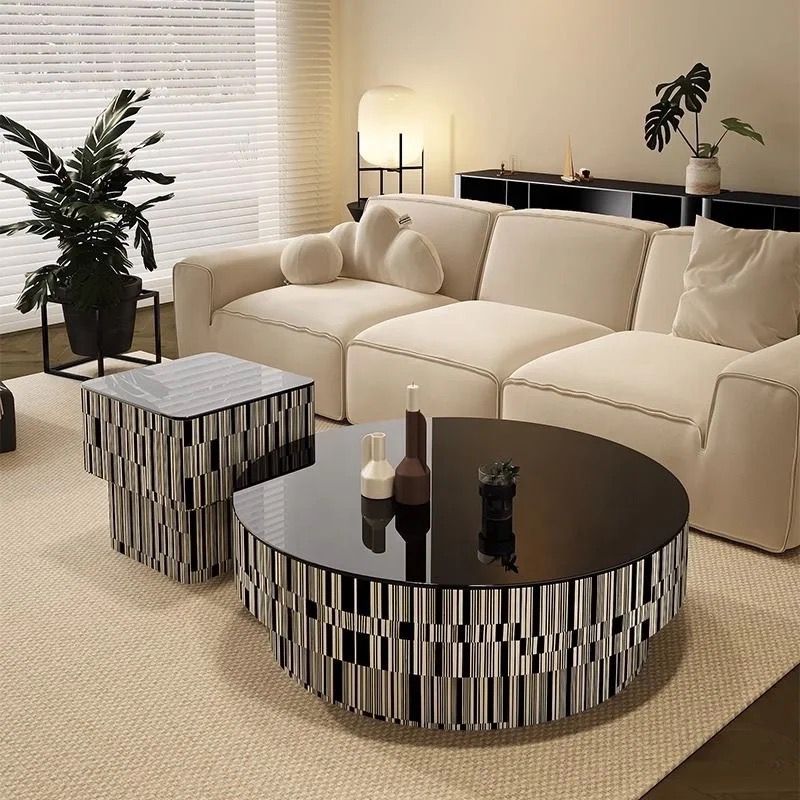 Modern Round Coffee Table Set with Storage Drawer & Side End Table | Tempered Glass Center Table for Living Room