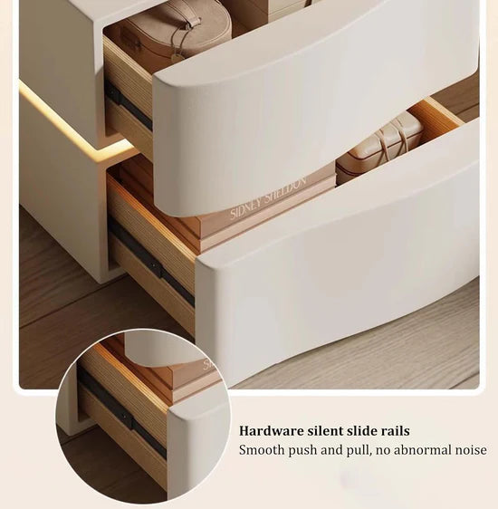 Modern LED Nightstand Bedside Table with 2/3 Drawers | Upholstered Faux Leather Side Table for Bedroom Storage
