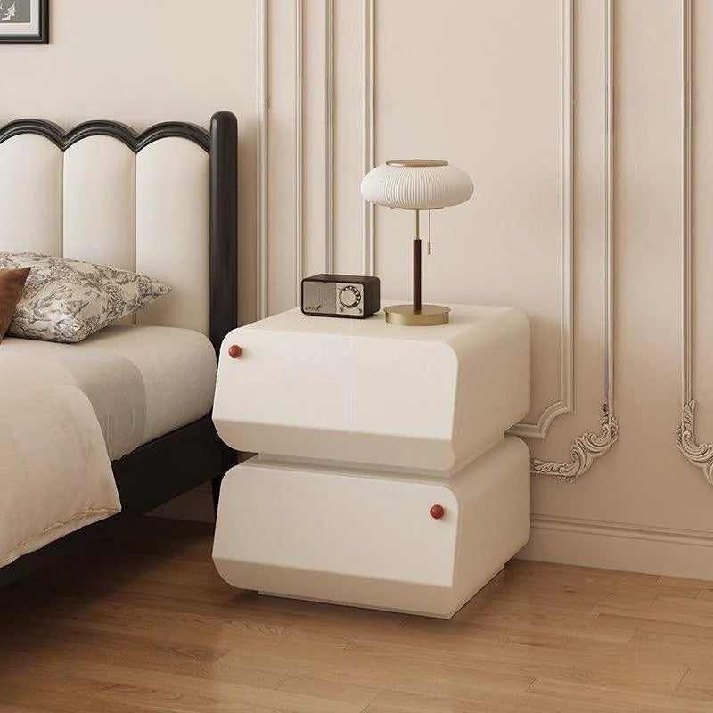 Modern Leather Nightstand Bedside Table with 2 Drawers – Contemporary MDF Wood Bedroom Side Table in Black & White