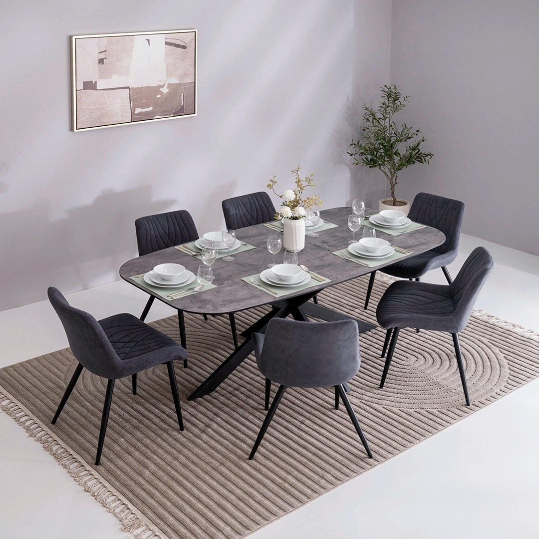 Diamond 6-Seater Dining Set – Black & Grey