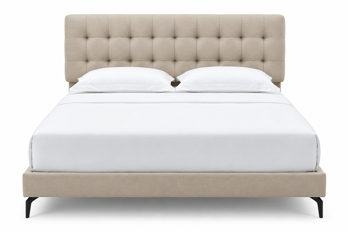 Modern Luxury Upholstered Bed with Genuine Leather Tufted Headboard, PU Leather Frame & Wooden Structure | 150×200cm / 180×200cm – AP-37 / AP-38