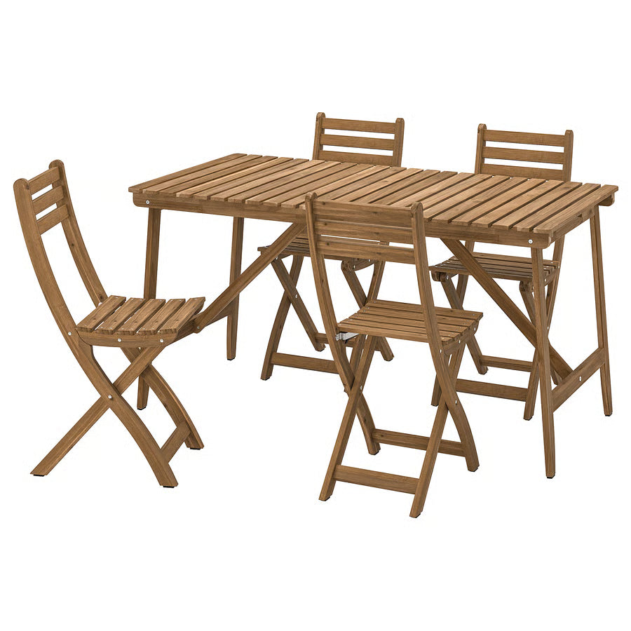 Outdoor Dining Set (Table + 4 Folding Chairs, Dark Brown, 143×75 cm)