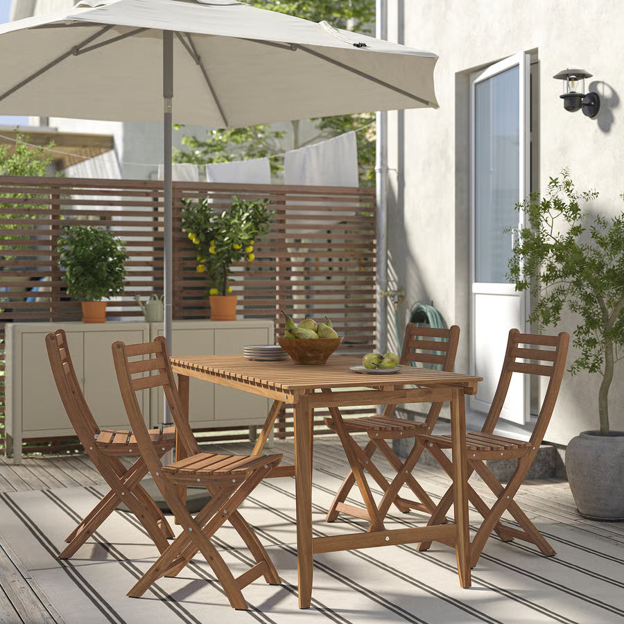 Outdoor Dining Set (Table + 4 Folding Chairs, Dark Brown, 143×75 cm)