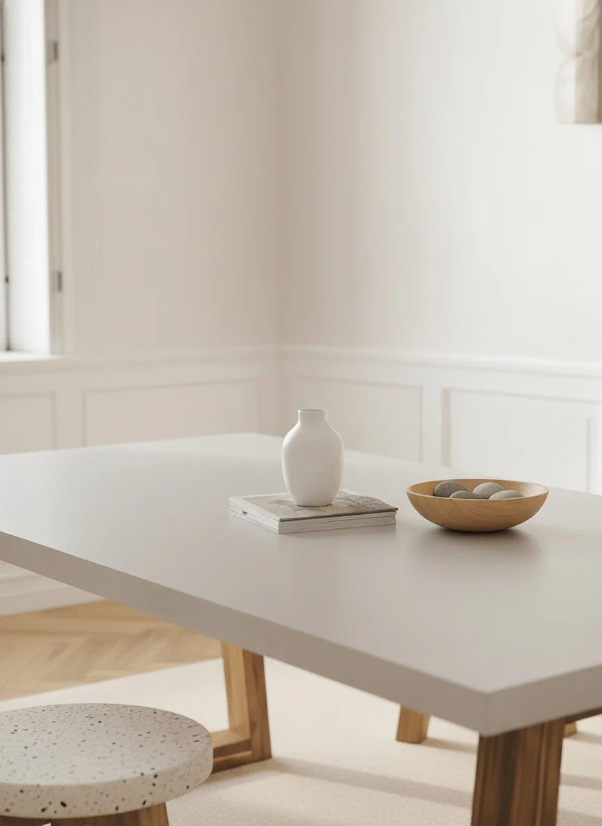 Elegant Off White Concrete Dining Table | 180x90 cm