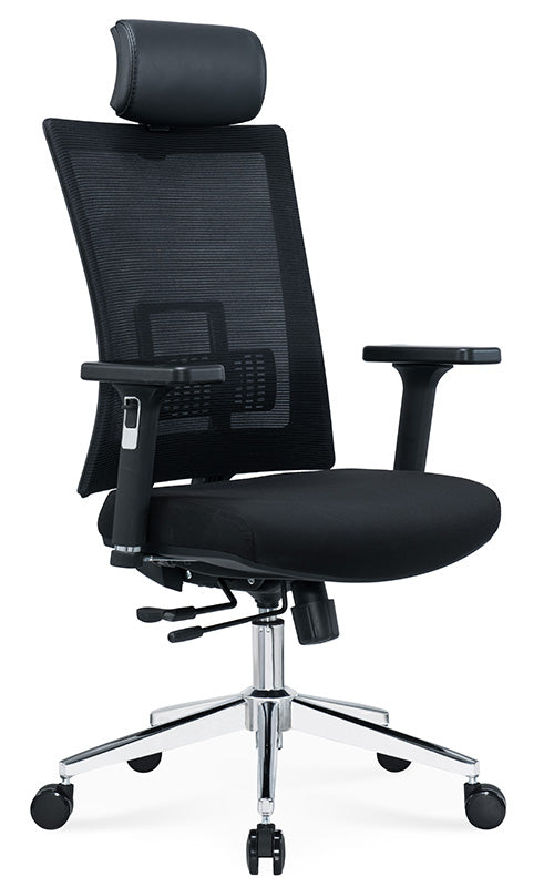 Ergonomic Office Chair – Black with Sliding Seat, Adjustable Headrest & Lumbar Support