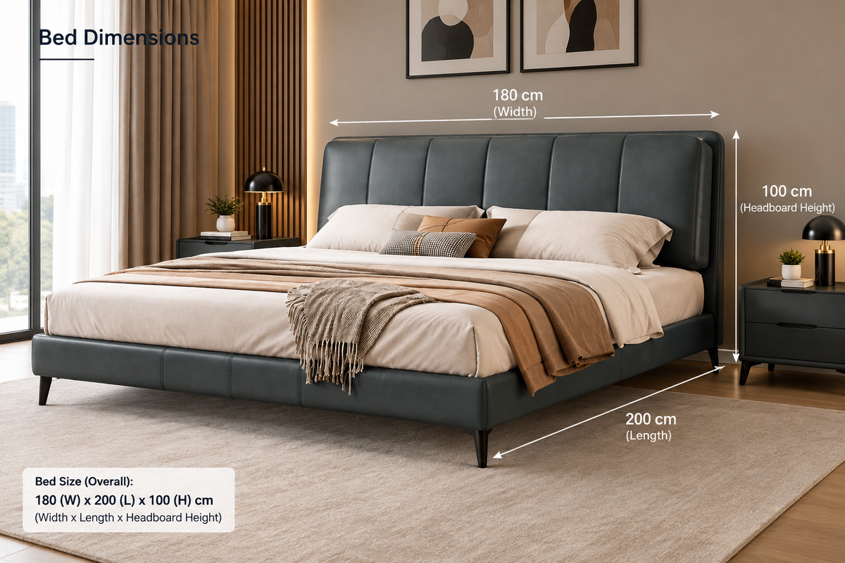 AP-33 Modern Genuine Leather Headboard Bed with PU Leather Frame – 150 × 200 cm & 180 × 200 cm