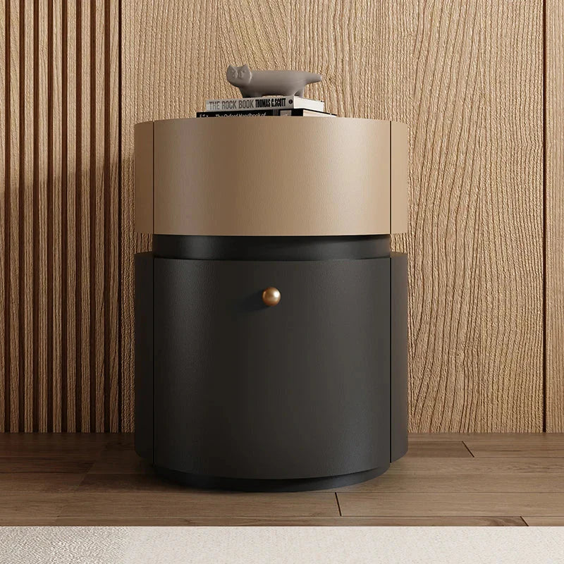 Modern Round Nightstand with Storage Drawer | Minimalist Wooden Bedside Table for Bedroom, Living Room & Office