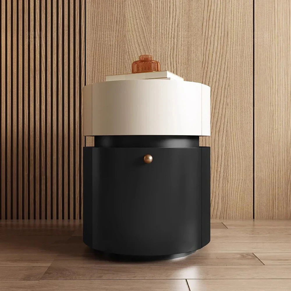 Modern Round Nightstand with Storage Drawer | Minimalist Wooden Bedside Table for Bedroom, Living Room & Office
