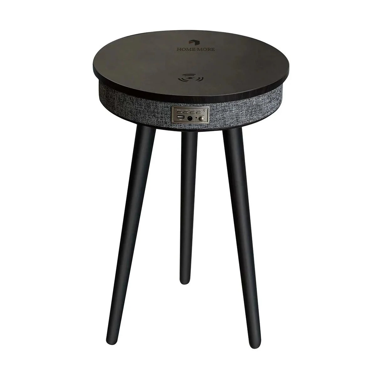 Modern Smart Side Table with 360° Bluetooth Speaker & Wireless Charging | Wooden Round End Table for Living Room, Bedroom & Office