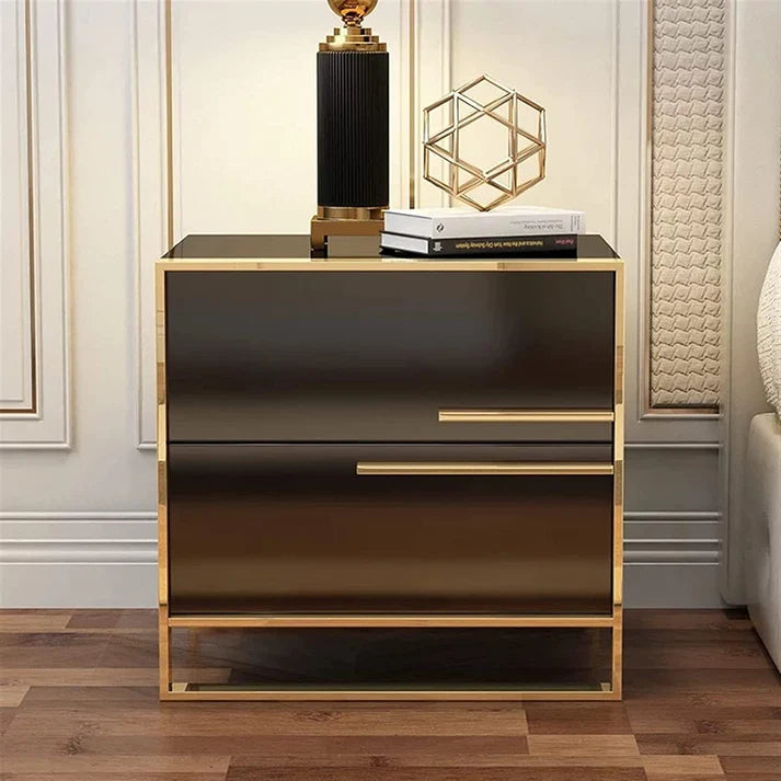 Modern Solid Wood Bedside Table with Leather Finish | Luxury Nightstand Side Table | 50 x 50 x 40 cm | White & Black