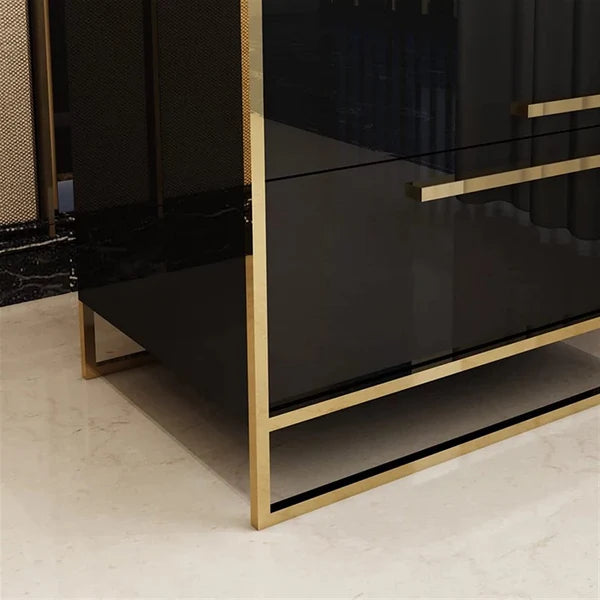 Modern Solid Wood Bedside Table with Leather Finish | Luxury Nightstand Side Table | 50 x 50 x 40 cm | White & Black