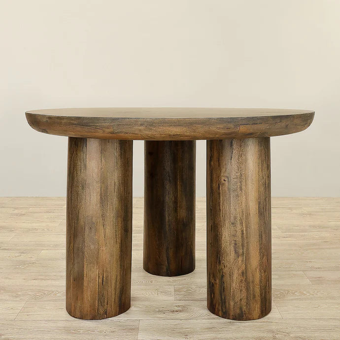 Solid Wood Round Wooden Dining Table – Antique Brown