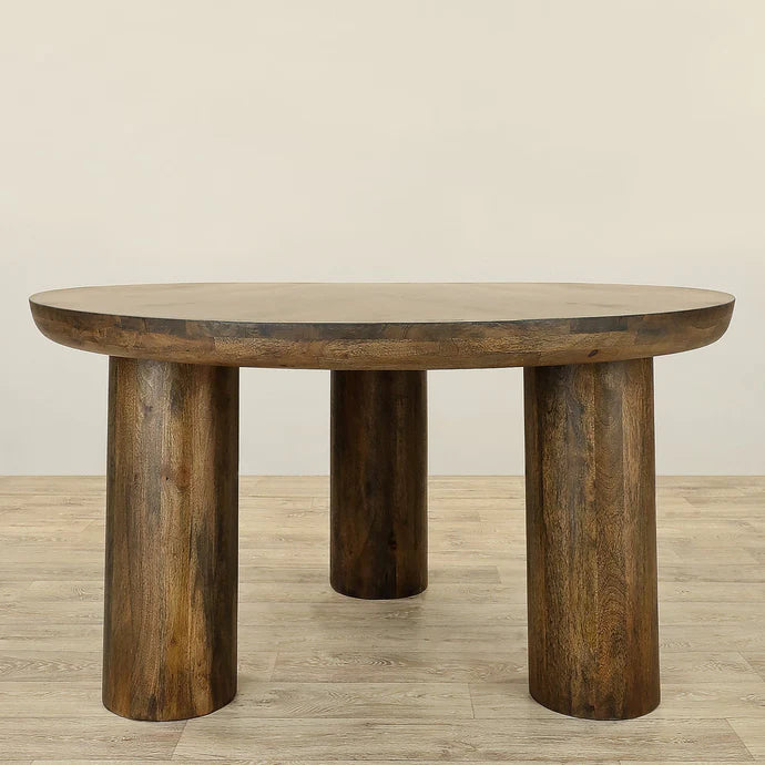 Solid Wood Round Wooden Dining Table – Antique Brown