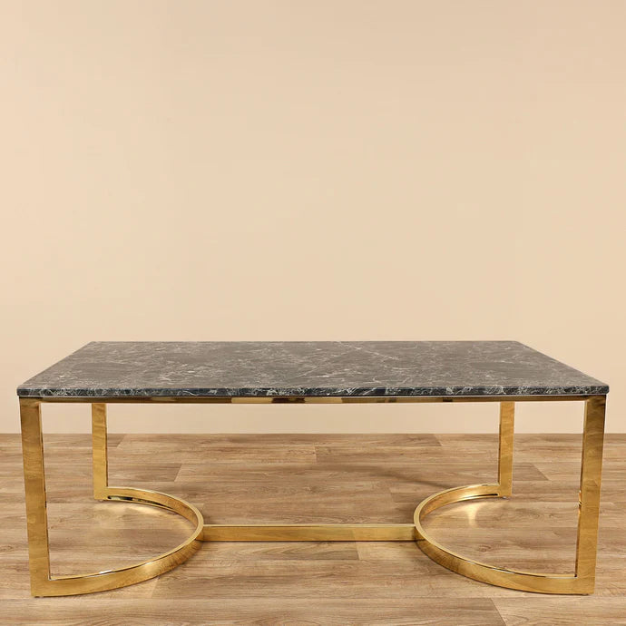 Marble Coffee Table with Chrome Gold Stainless Steel Base – Modern Faux Marble Top