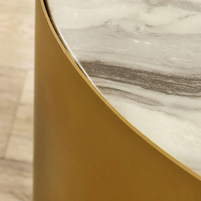 Coffee & Side Table Set – Sintered Stone & Brushed Gold / Faux Marble & Coffee Brown Base