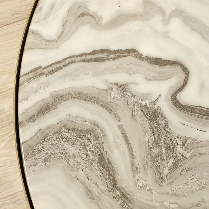 Coffee & Side Table Set – Sintered Stone & Brushed Gold / Faux Marble & Coffee Brown Base