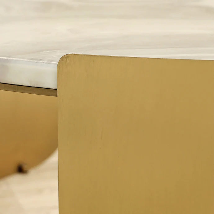 Coffee & Side Table Set – Sintered Stone & Brushed Gold / Faux Marble & Coffee Brown Base