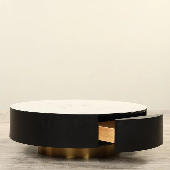 Natural Stone Coffee Table – Sintered Stone & Gold Chrome Finish
