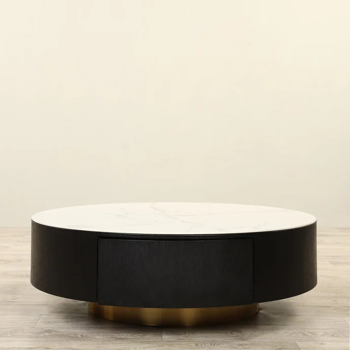 Natural Stone Coffee Table – Sintered Stone & Gold Chrome Finish