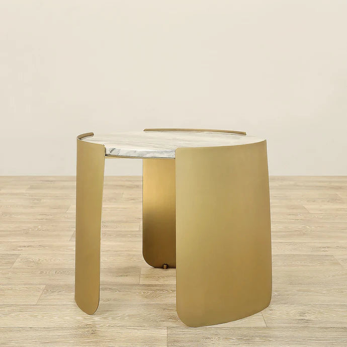 Coffee & Side Table Set – Sintered Stone & Brushed Gold / Faux Marble & Coffee Brown Base