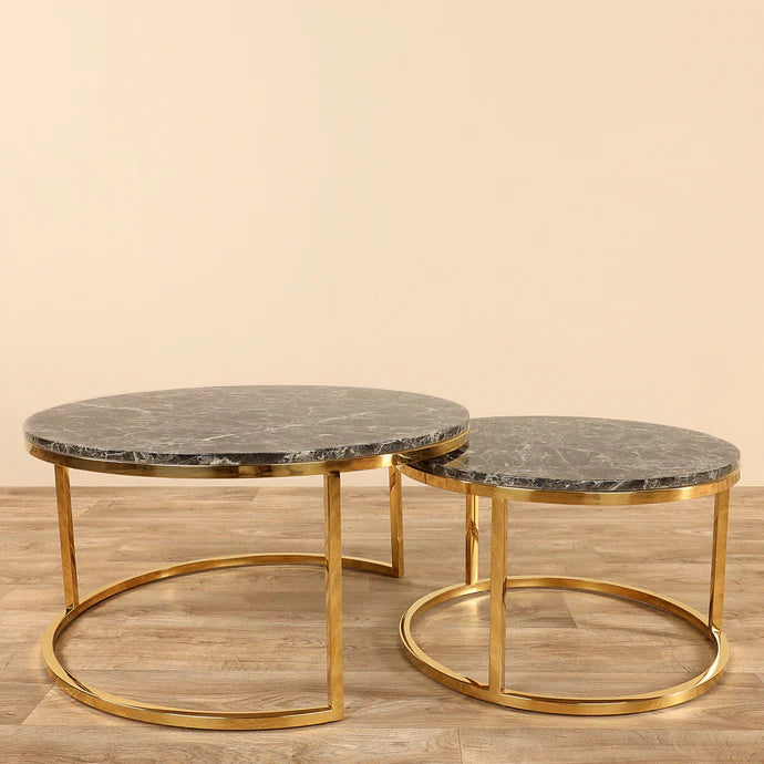 Nesting Coffee Tables – Chrome Gold & Faux Marble