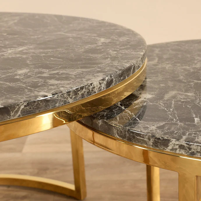 Nesting Coffee Tables – Chrome Gold & Faux Marble