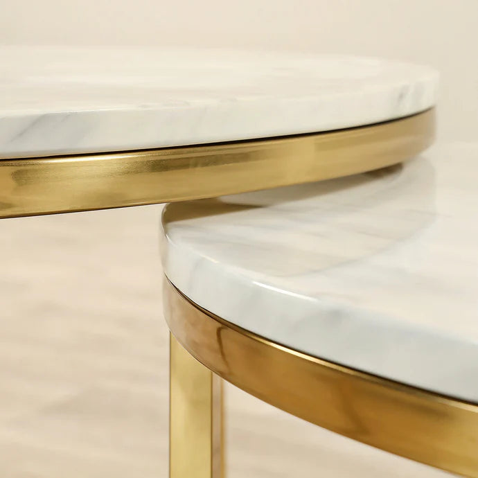 Nesting Coffee Tables – Chrome Gold & Faux Marble