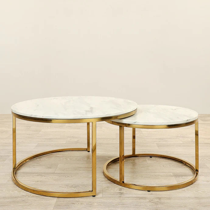 Nesting Coffee Tables – Chrome Gold & Faux Marble