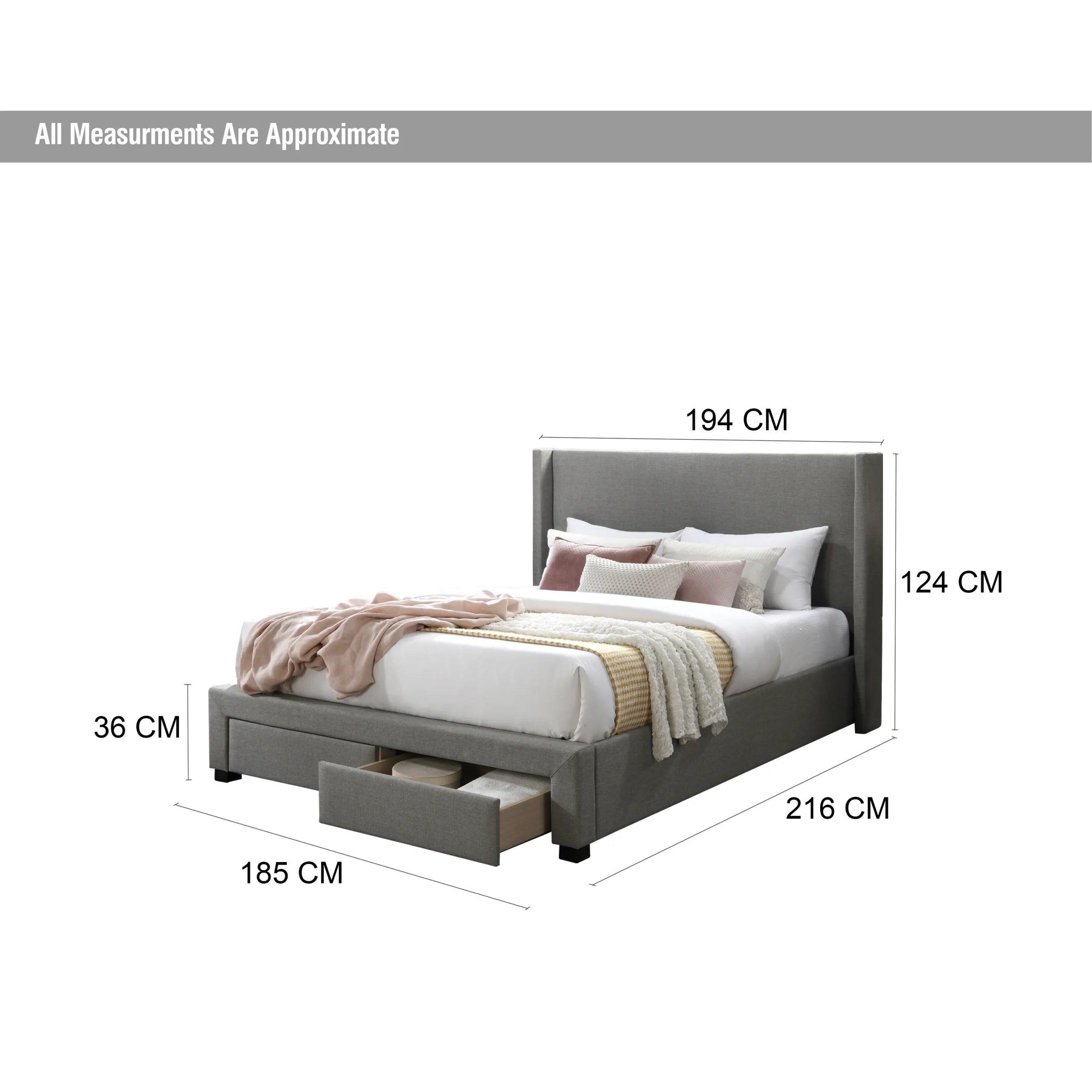 Clara King Bed – Grey