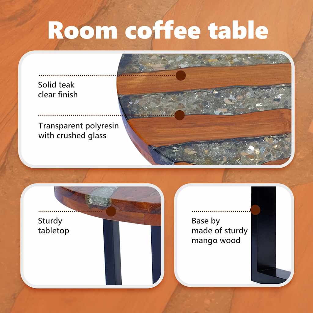 Elegant Coffee Table Teak Resin 60 cm