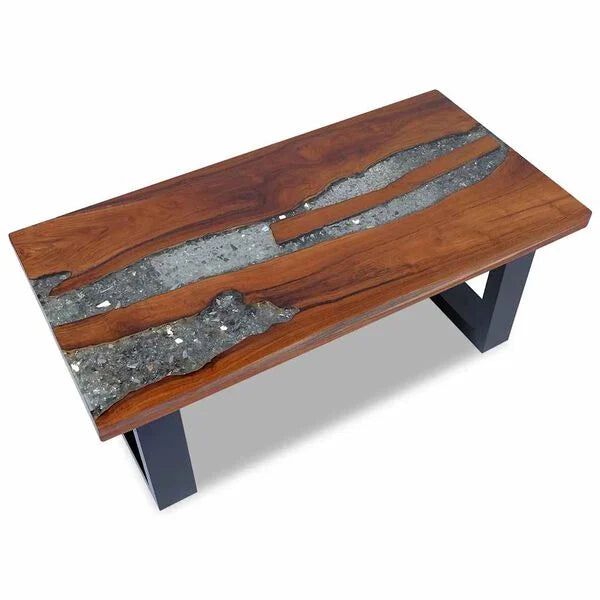 Premium Handmade Coffee Table Teak Resin 100x50 cm